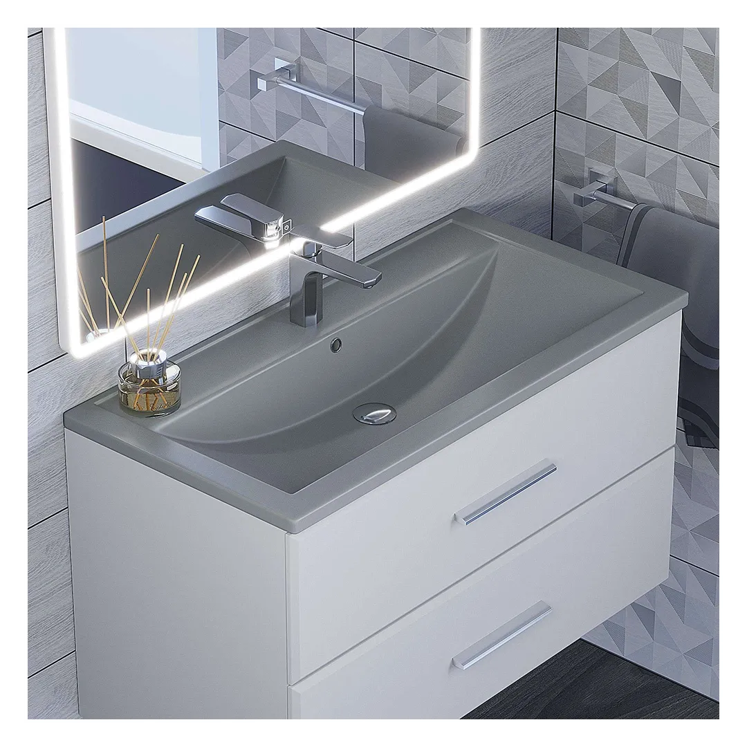 Раковина для ванной кварцевая Uperwood Foster Quartz 90х45,5х17,5 см, серая матовая, бетон