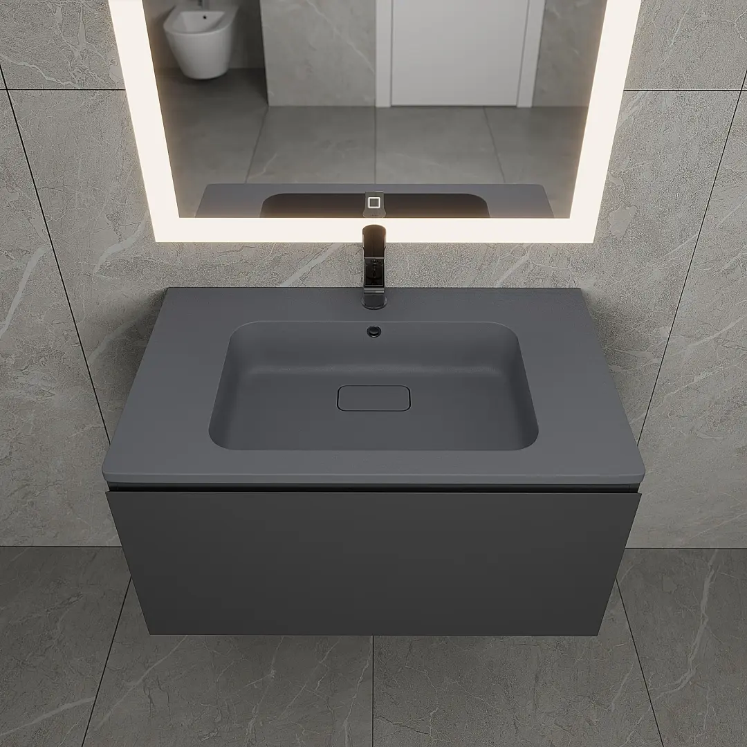 Раковина для ванной кварцевая Uperwood Lagoon Quartz 80х48х14,2 см, серая матовая, серый шелк — изображение 2