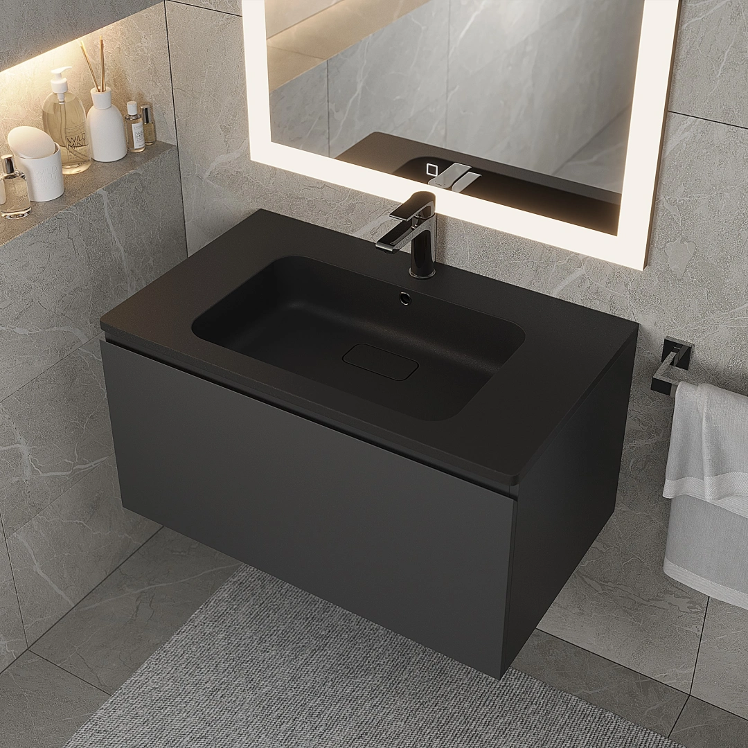 Раковина для ванной кварцевая Uperwood Lagoon Quartz 80х48х14,2 см, черная матовая, уголь — изображение 3