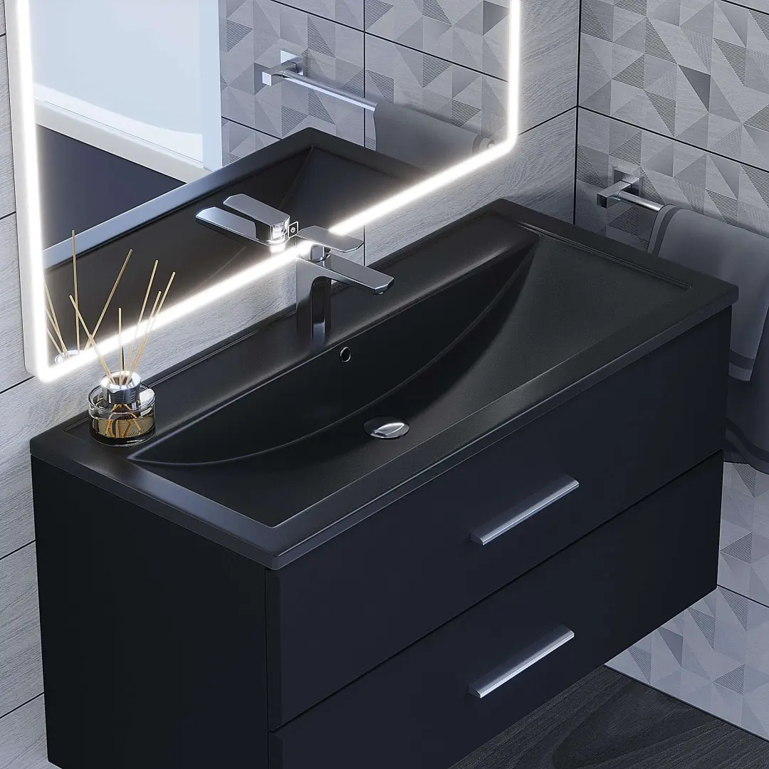 Раковина для ванной кварцевая Uperwood Foster Quartz 100х45,5х17,5 см, черная матовая, космос — изображение 5