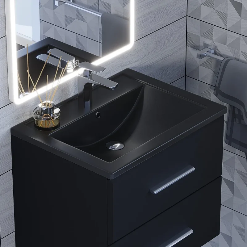 Раковина для ванной кварцевая Uperwood Foster Quartz 60х40,5х16,5 см, черная матовая, космос
