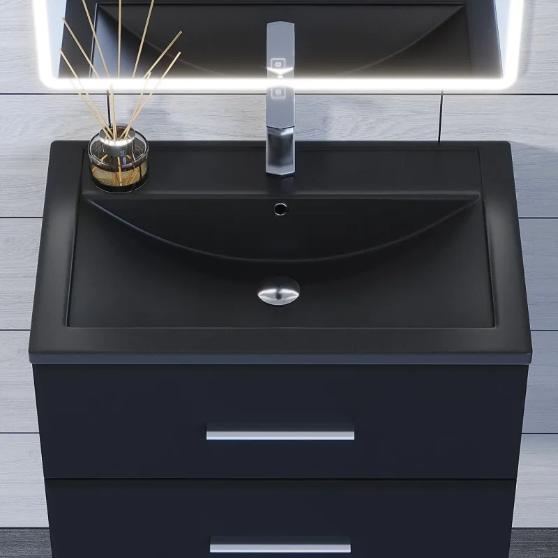 Раковина для ванной кварцевая Uperwood Foster Quartz 70х45,5х17,5 см, черная матовая, космос