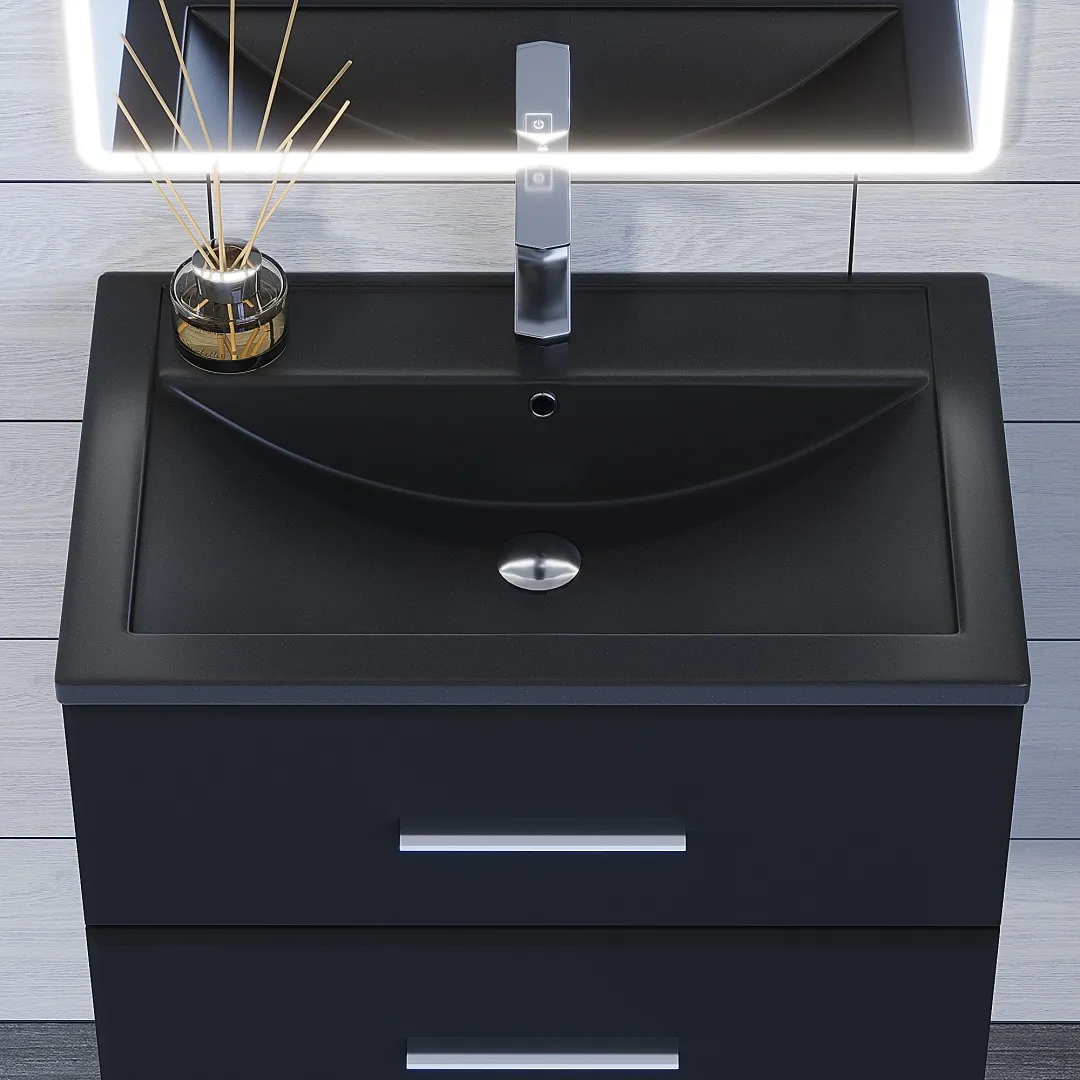 Раковина для ванной кварцевая Uperwood Foster Quartz 70х45,5х17,5 см, черная матовая, космос