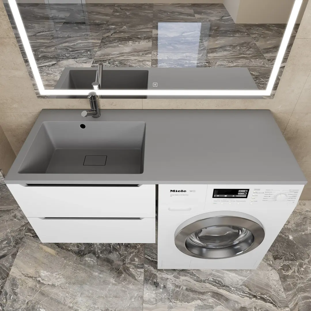 Раковина над стиральной машиной Uperwood Cosmos Quartz 120 см, левая, крыло справа, серый шелк — изображение 2