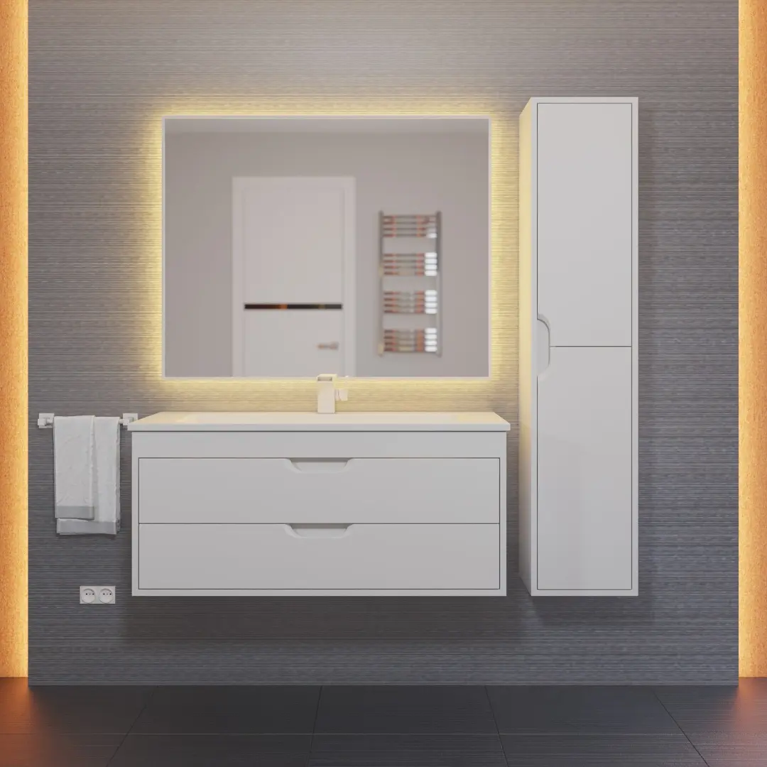 Тумба с раковиной для ванной Uperwood Modul 100 см, подвесная, матовая, белая — изображение 6