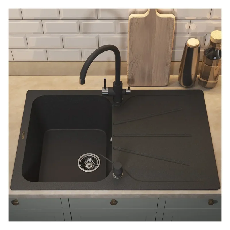 Кухонная мойка кварцевая Uperwood Quartz Premium UPD-04-04, прямоугольная, черная