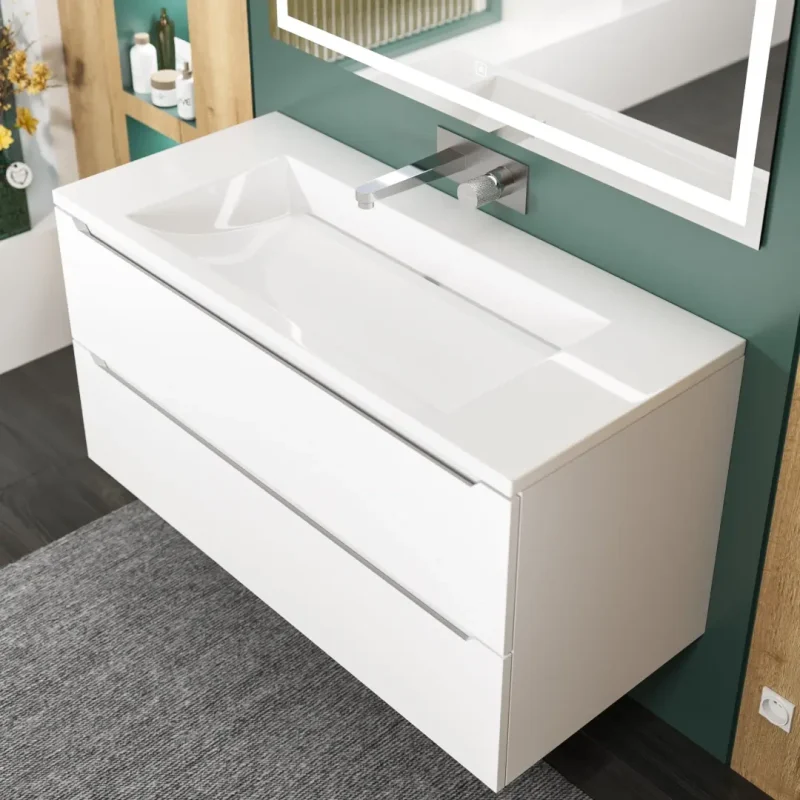 Раковина для ванной 100 см, Uperwood Infinity, без отверстия для смесителя, белая глянцевая