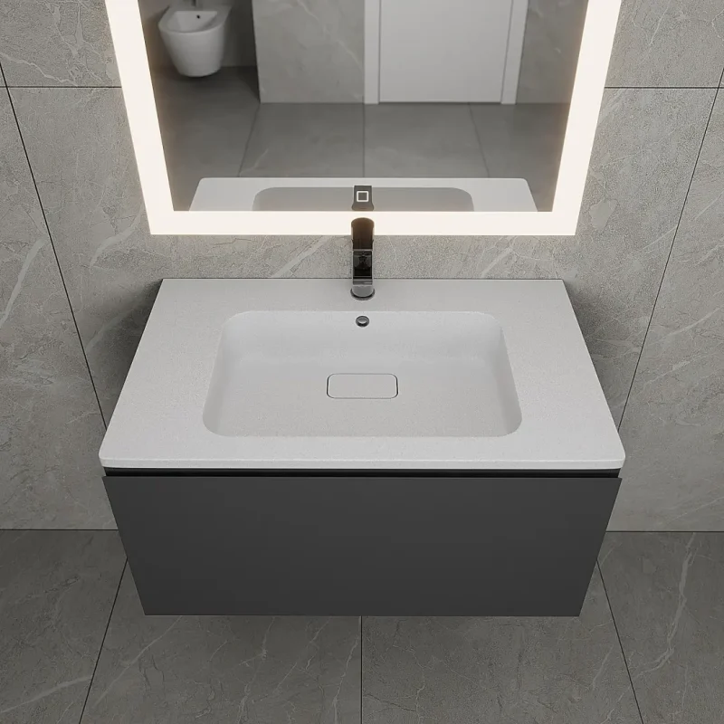 Раковина для ванной кварцевая Uperwood Lagoon Quartz 80х48х14,2 см, белая матовая, жасмин