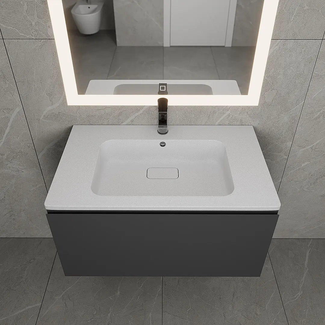 Раковина для ванной кварцевая Uperwood Lagoon Quartz 80х48х14,2 см, белая матовая, жасмин