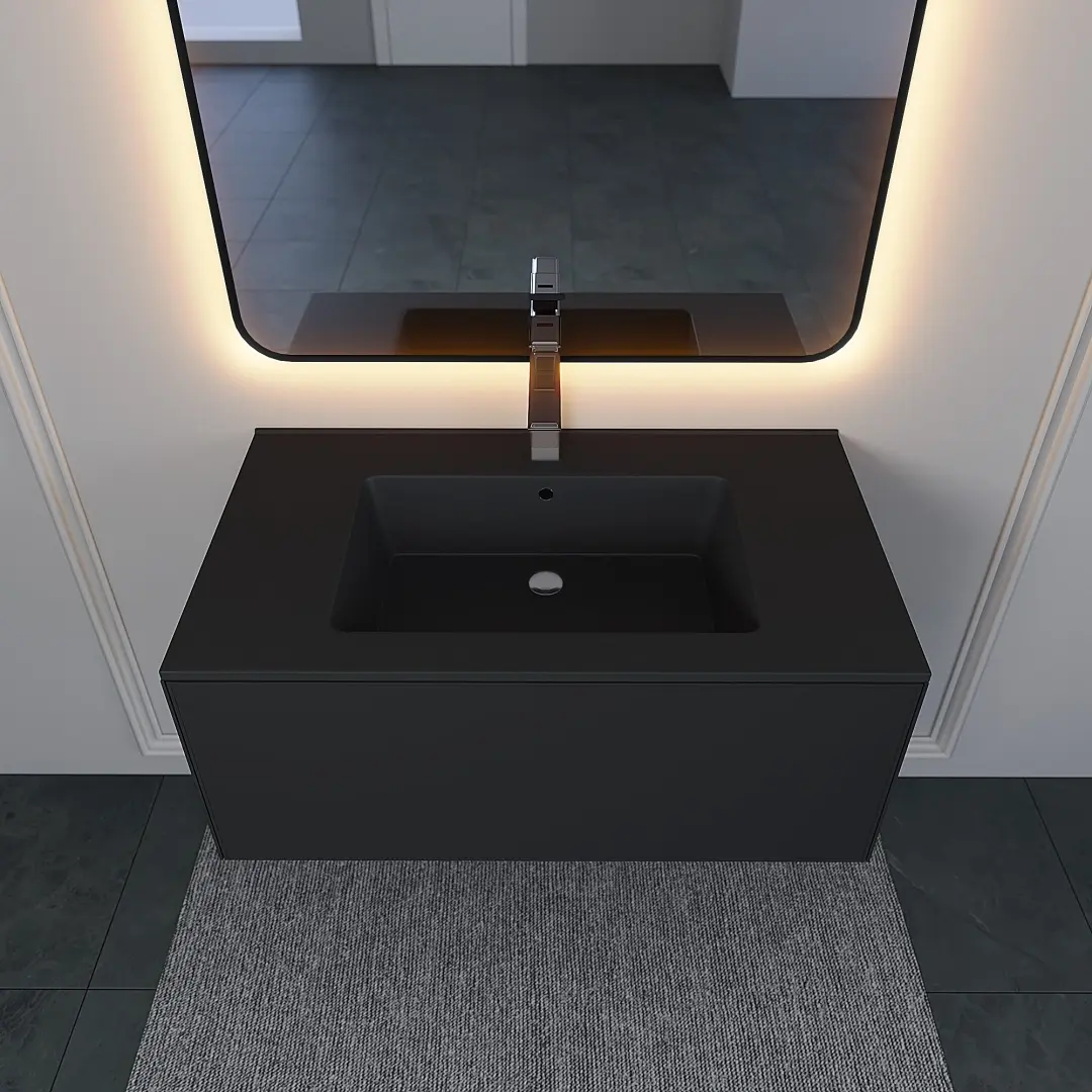 Раковина для ванной 86 см, Uperwood Parma Quartz, черная матовая, уголь