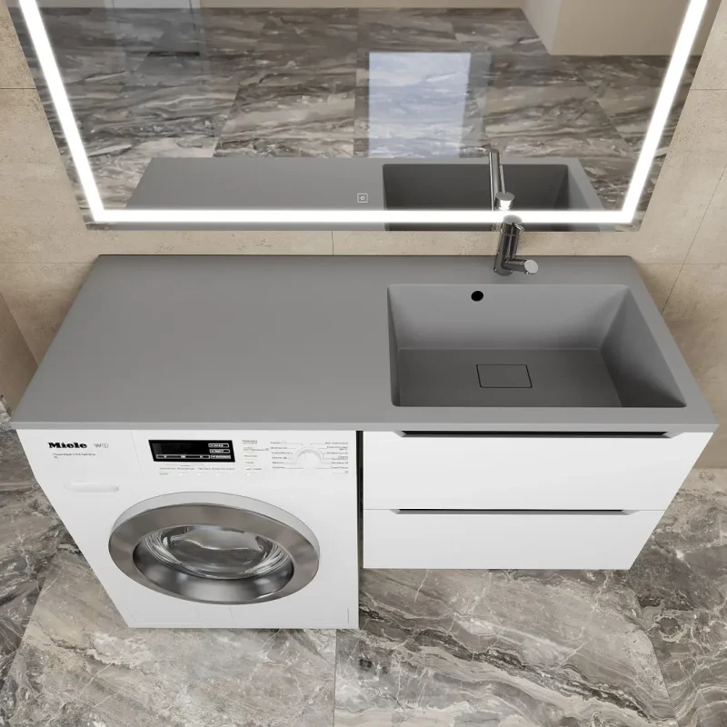 Раковина над стиральной машиной Uperwood Cosmos Quartz 120 см, правая, крыло слева, серый шелк