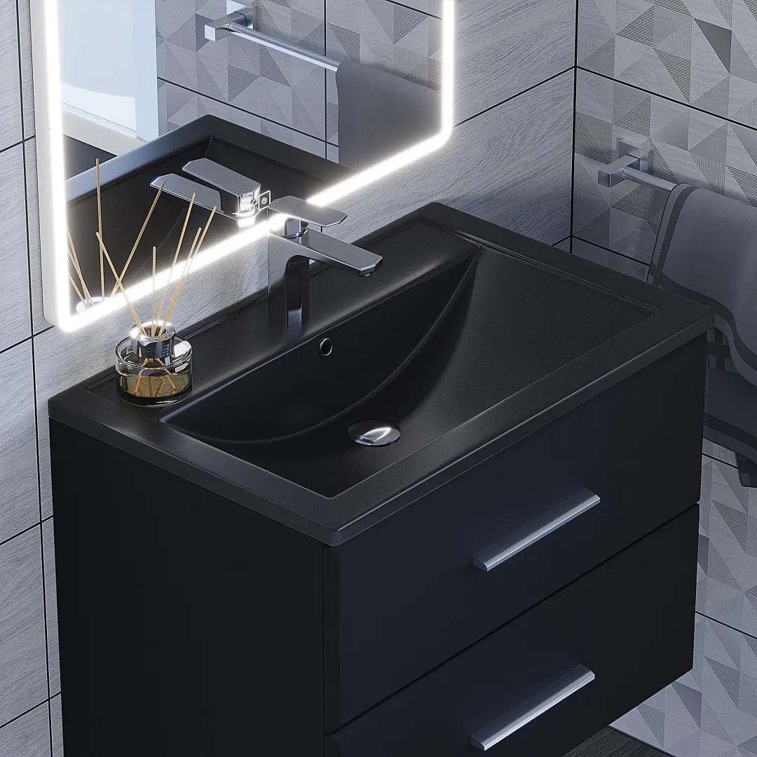 Раковина для ванной кварцевая Uperwood Foster Quartz 70х45,5х17,5 см, черная матовая, космос — изображение 4