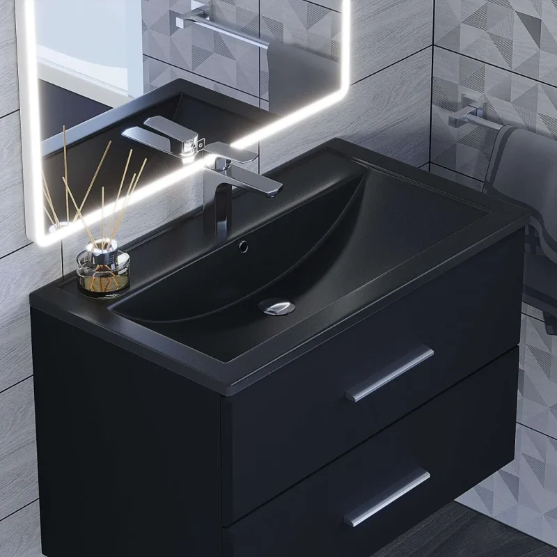 Раковина для ванной кварцевая Uperwood Foster Quartz 80х45,5х17,5 см, черная матовая, космос