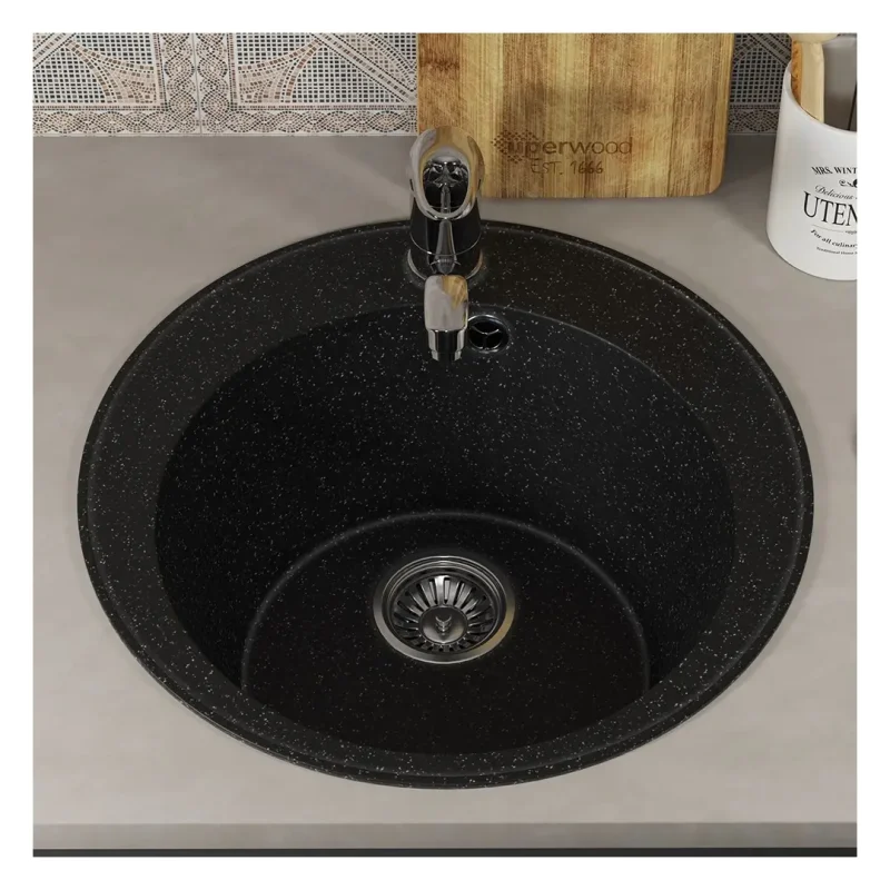 Кухонная мойка из искусственного камня Uperwood ECON UPD-405-004, круглая, черная матовая