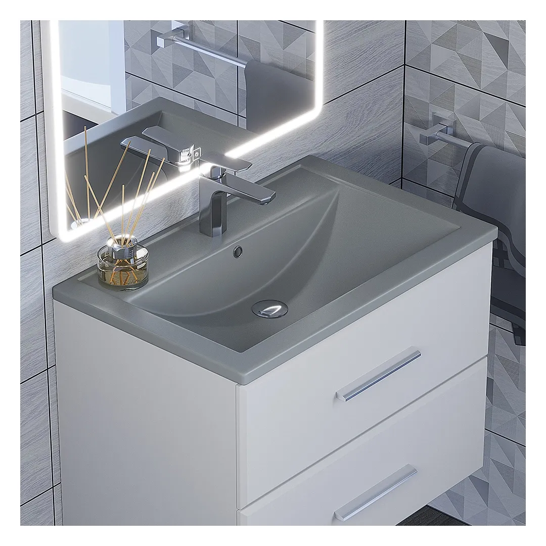 Раковина для ванной кварцевая Uperwood Foster Quartz 70х45,5х17,5 см, серая матовая, бетон — изображение 5