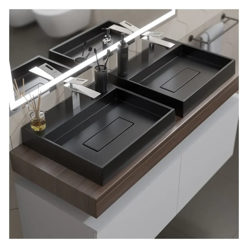 Раковина для ванной накладная 50 см, Uperwood Tanos Quartz, прямоугольная, черная, космос