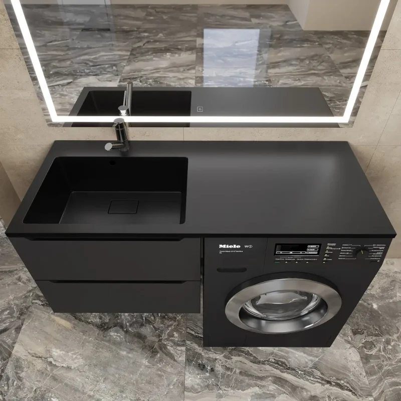 Раковина над стиральной машиной Uperwood Cosmos Quartz 120 см, левая, крыло справа, уголь