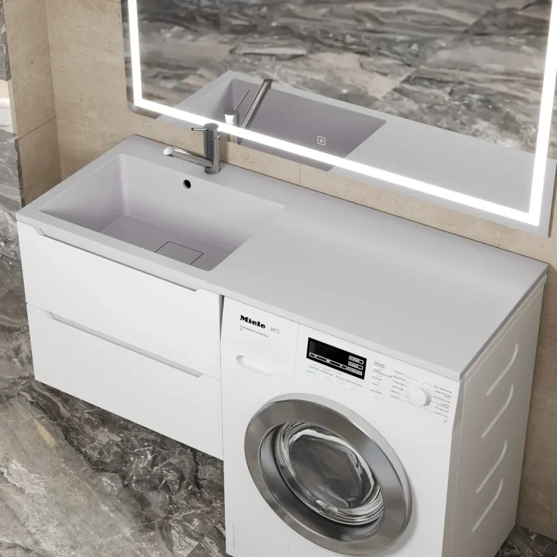 Раковина над стиральной машиной Uperwood Cosmos Quartz 120 см, левая, крыло справа, жасмин