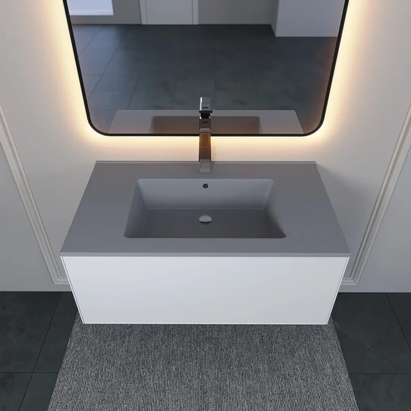 Раковина для ванной 86 см, Uperwood Parma Quartz, серая матовая, бетон