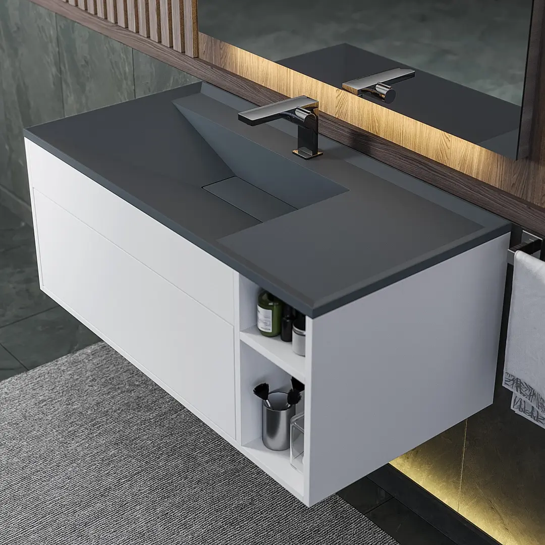 Раковина для ванной кварцевая Uperwood Lotus Quartz 100х50х13 см, серая матовая, бетон
