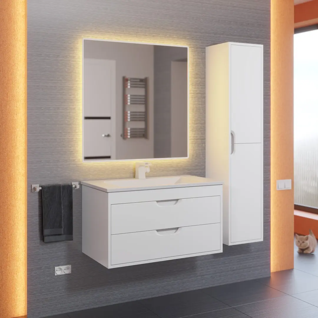 Тумба с раковиной для ванной Uperwood Modul 80 см, подвесная, матовая, белая — изображение 10
