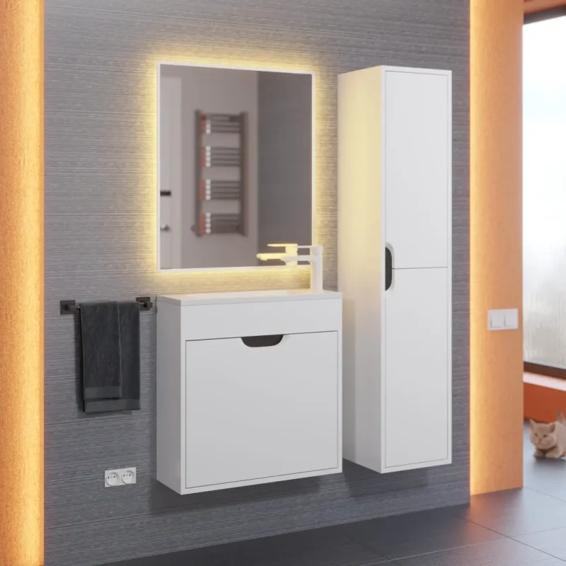 Тумба с раковиной для ванной Uperwood Modul 65 см, подвесная, матовая, белая/графит