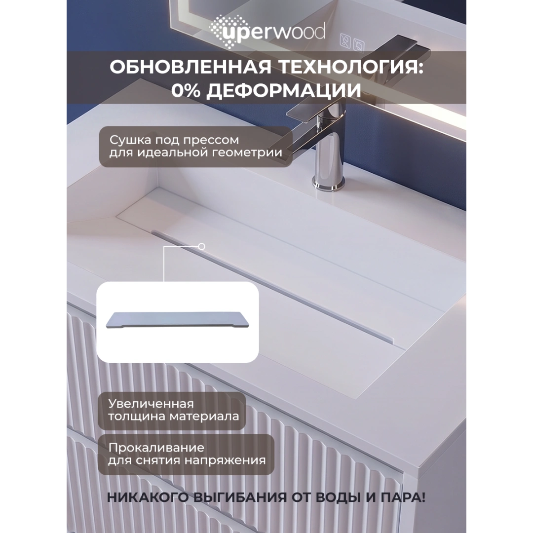 Раковина для ванной полувстраиваемая Uperwood Next Premium 70 см, прямоугольная, белая — изображение 5