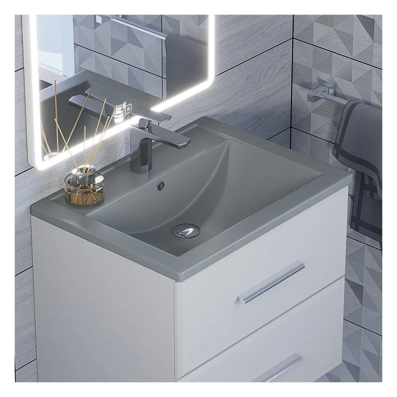 Раковина для ванной кварцевая Uperwood Foster Quartz 60х40,5х16,5 см, серая матовая, бетон