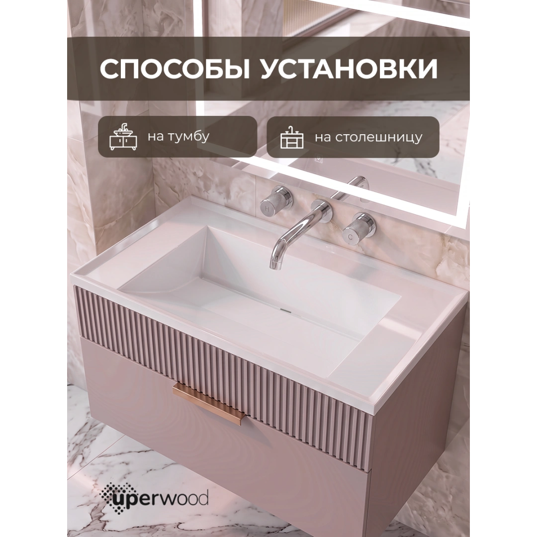 Раковина (умывальник) для ванной Uperwood Фокс (Fox) 100 см, белая глянцевая без отверстия RFox100Wg0 — изображение 2