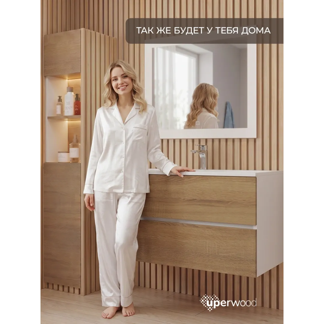 Тумба под раковину для ванной Uperwood Barsa 100 см, подвесная, белая/дуб сонома — изображение 7