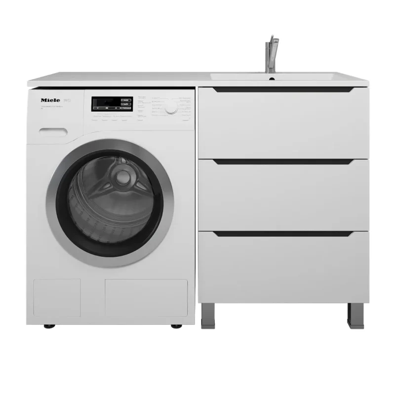 Тумба под стиральную машину напольная Uperwood Tanos 58х47,5х76,5 см, белая/графит, 3 ящика