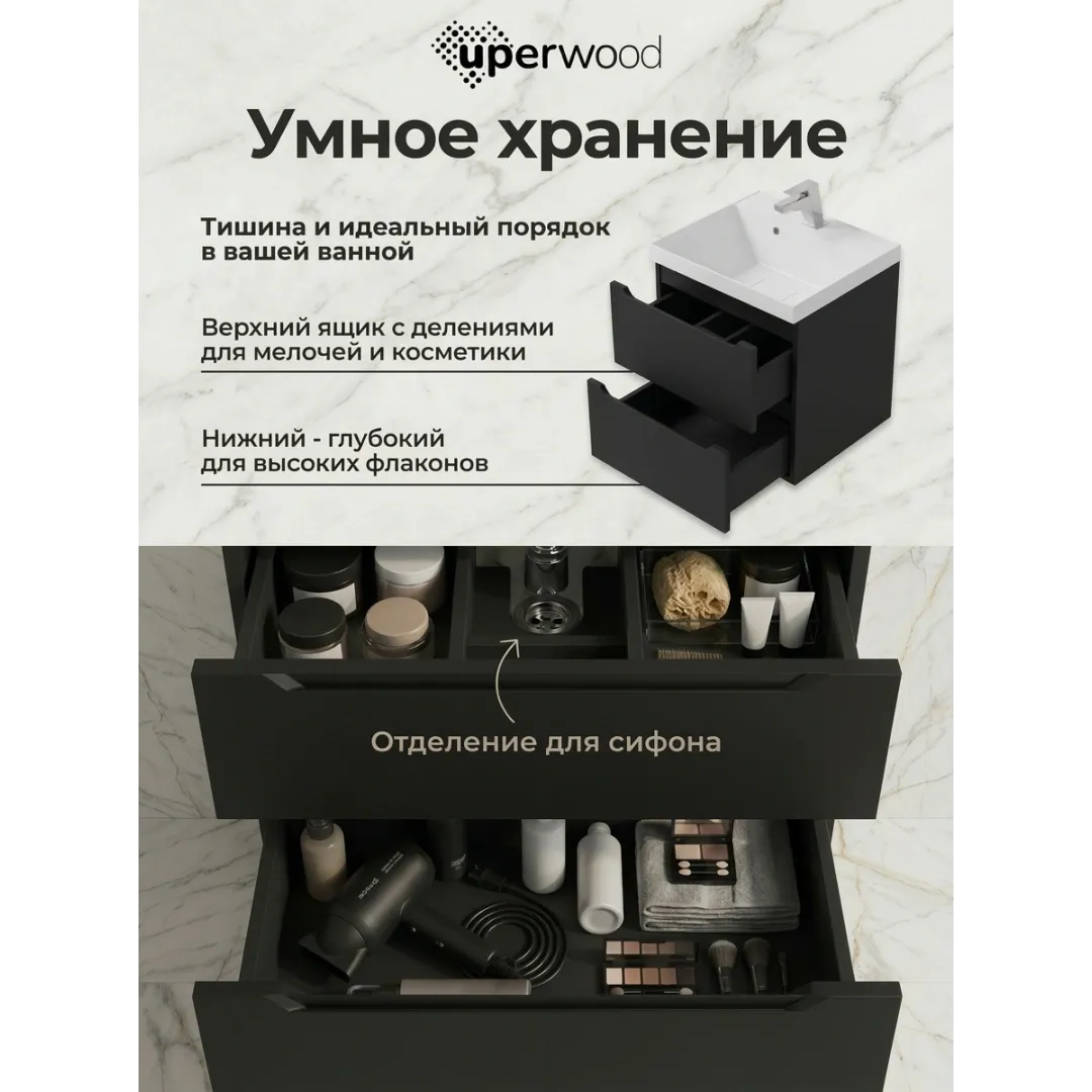 Тумба под раковину для ванной подвесная Uperwood Tanos NEW 50х45х50 см, черная — изображение 9
