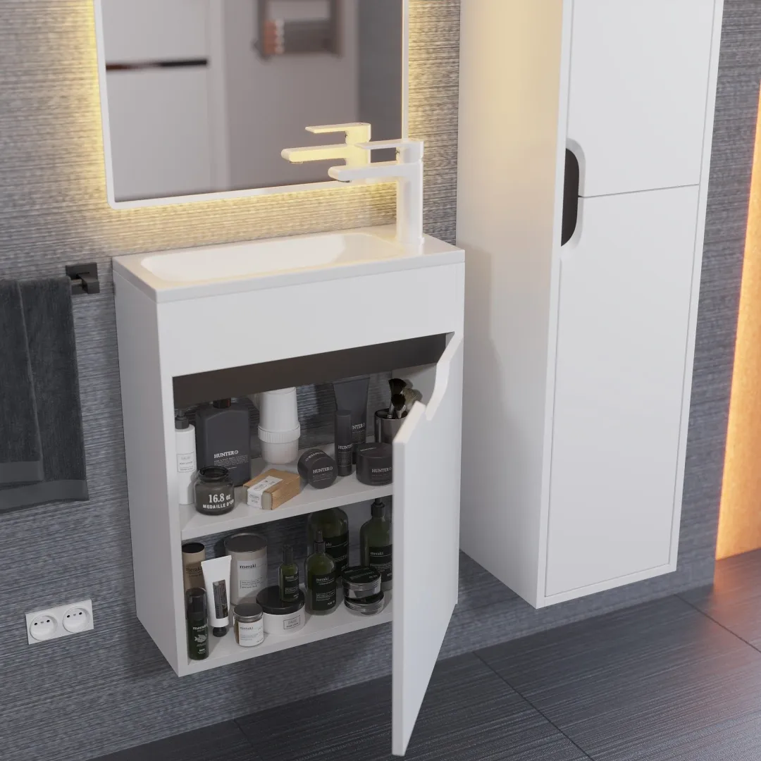 Тумба под раковину для ванной подвесная Uperwood Modul 50 см, белая/графит — изображение 5