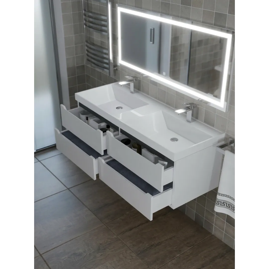 Тумба под двойную раковину для ванной подвесная Uperwood Tanos 120х45х50 см, белая/графит, 4 ящика — изображение 5